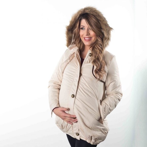 Cream Fur Maternity Puffer Coat - Picture 1 of 4